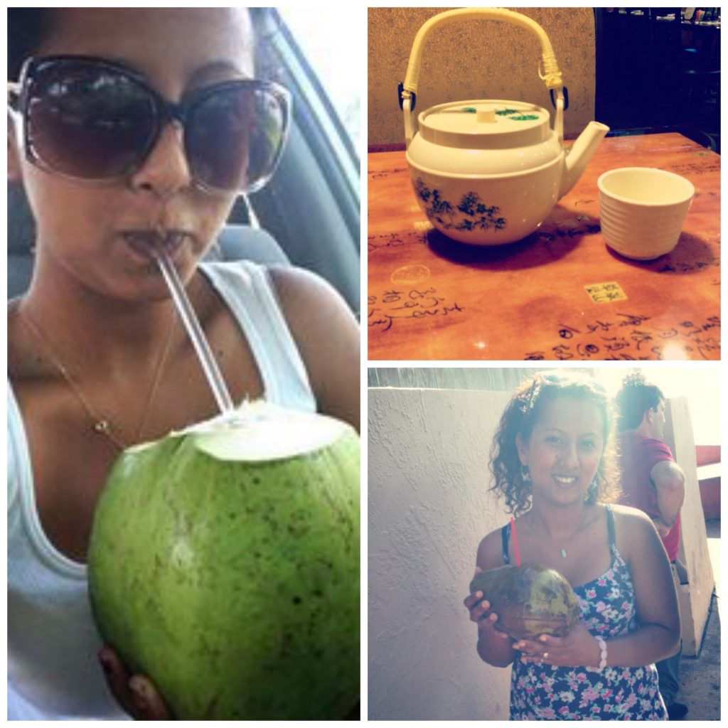 Coconut water, green tea